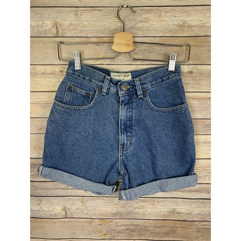 Vintage County Seat Slim Womens 5 Cuffed Denim Shorts High Waisted Jean Boho